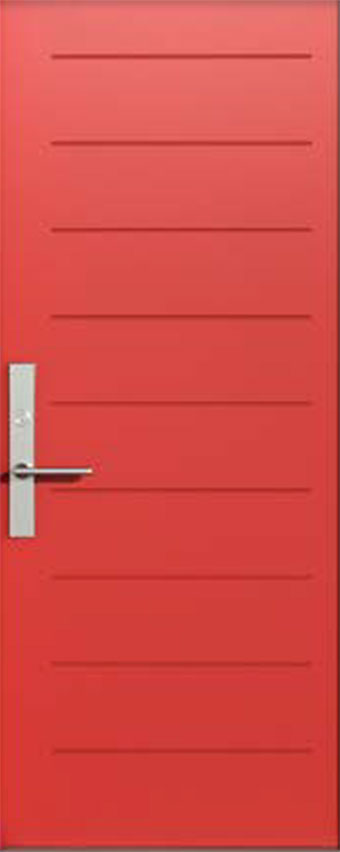 modern red single door with horizonal line