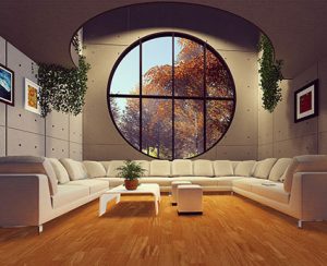 round shape window in family room