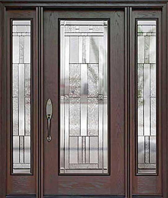 brown fibreglass door wiith glass insert and side lite