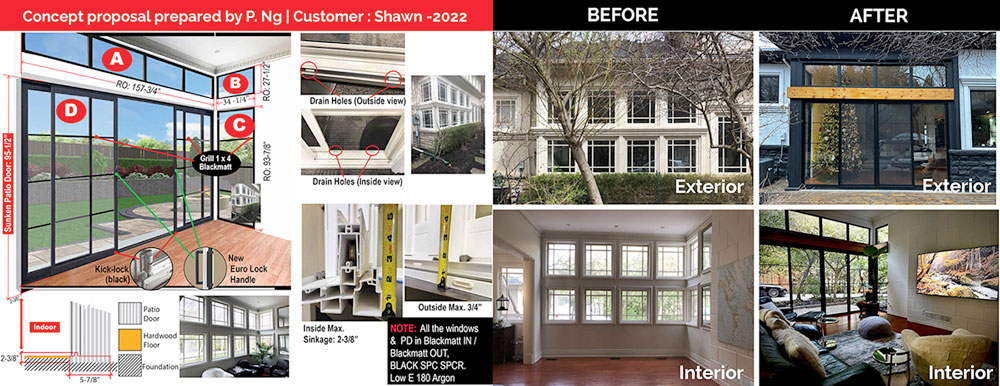 Concept proposal for sliding patio door and fixed windows design in Toronto< Ontario