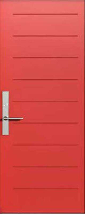 modern red single steel door with stainless steel handle