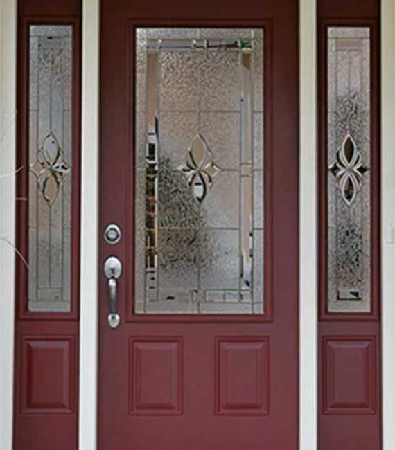 double-steel-burgendy-doors-with 2 glass-insert